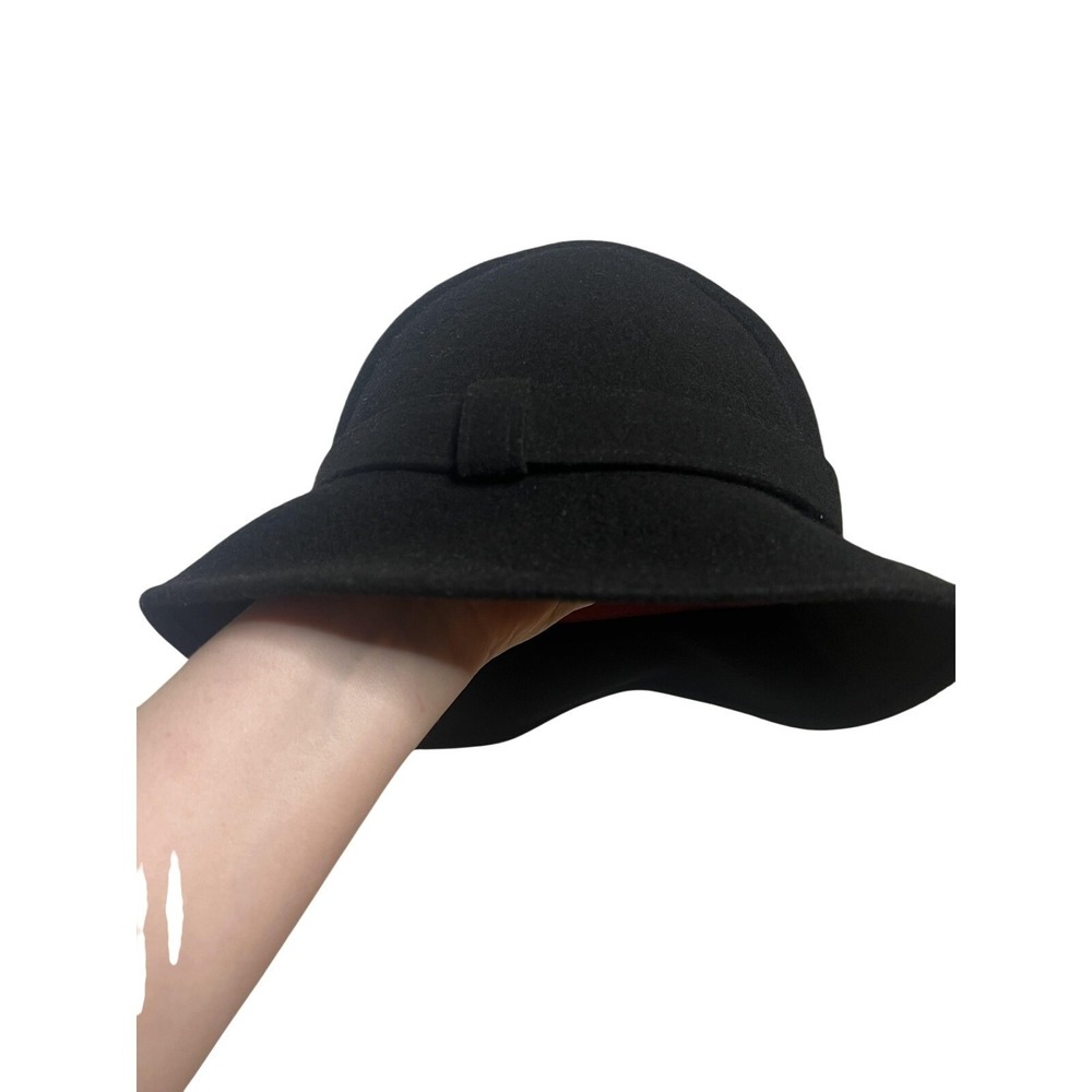J Crew Hat‎ Cloche Wool Black Womens M L Classic Brim Dressy Vintage Style